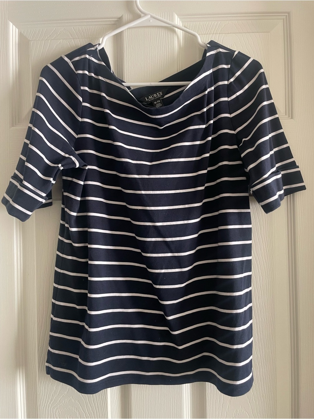 Ralph Lauren Navy & White Striped Short Sleeve Boatneck Tee